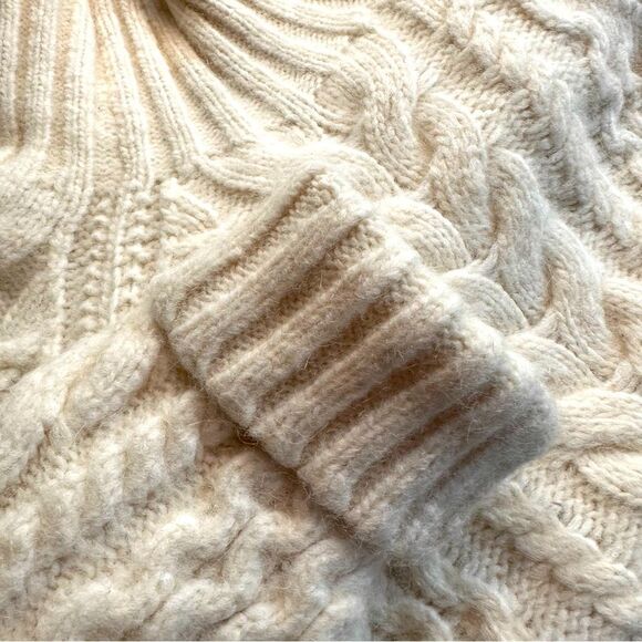 Polo Ralph Lauren Aran Knit Wool Alpaca Blend Mock Turtleneck Sweater in Cream - Picture 13 of 16